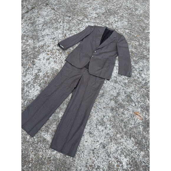 VTG 44 Ermenegildo Zegna Brown Wool Flannel Chalk Stripe Made In Italy 2 Piece - Picture 2 of 16